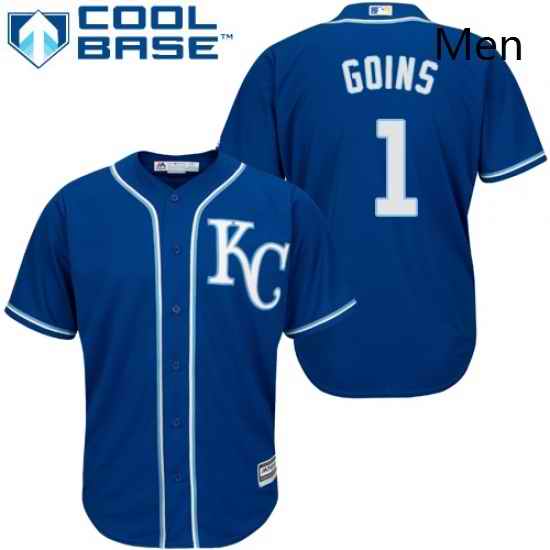 Mens Majestic Kansas City Royals 1 Ryan Goins Replica Blue Alternate 2 Cool Base MLB Jersey